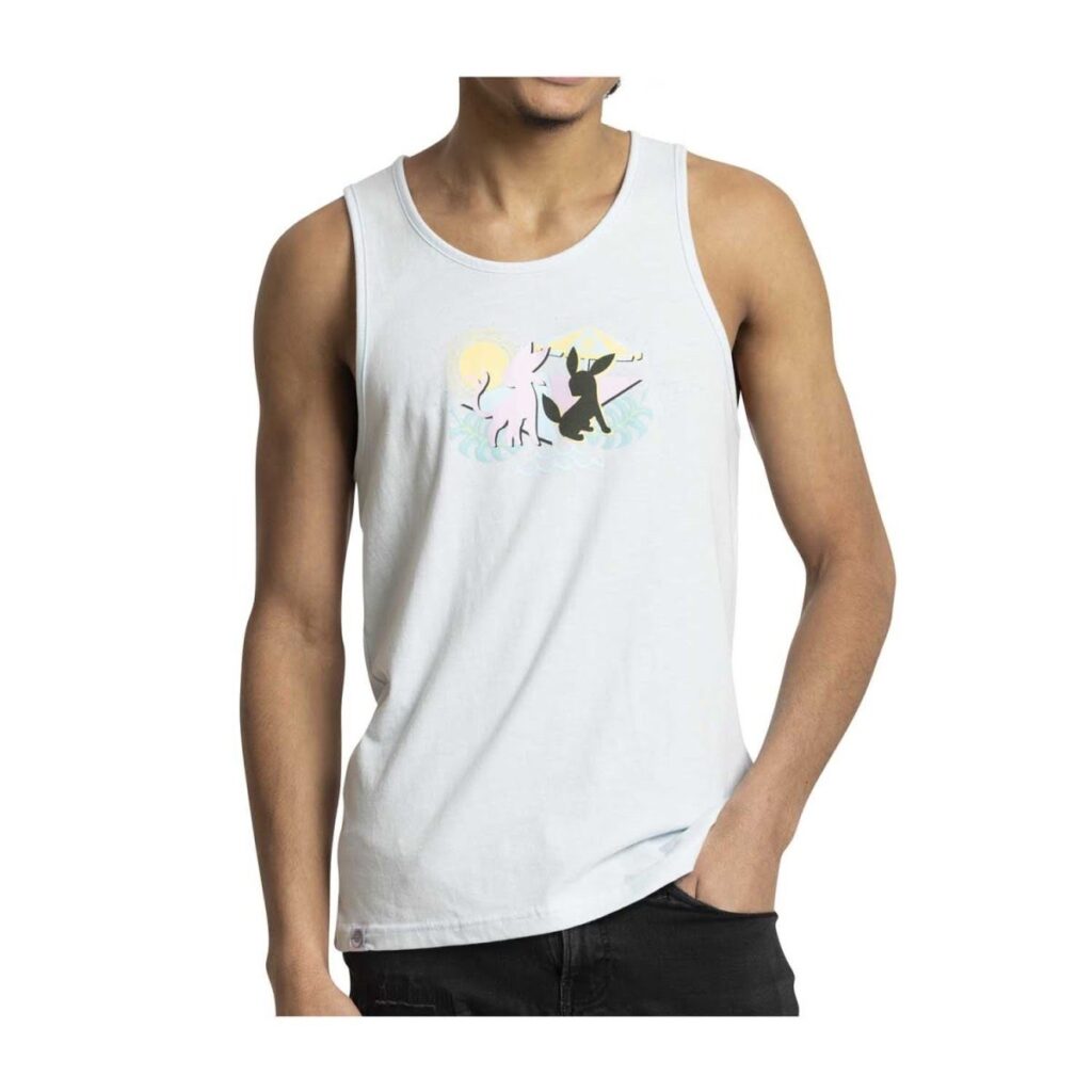 0400df08-1512-5a7f-8241-29aa22f60512-1024x1024-1.jpg Espeon & Umbreon Summer Fun Light Blue Fitted Tank Top – Men - Image 1