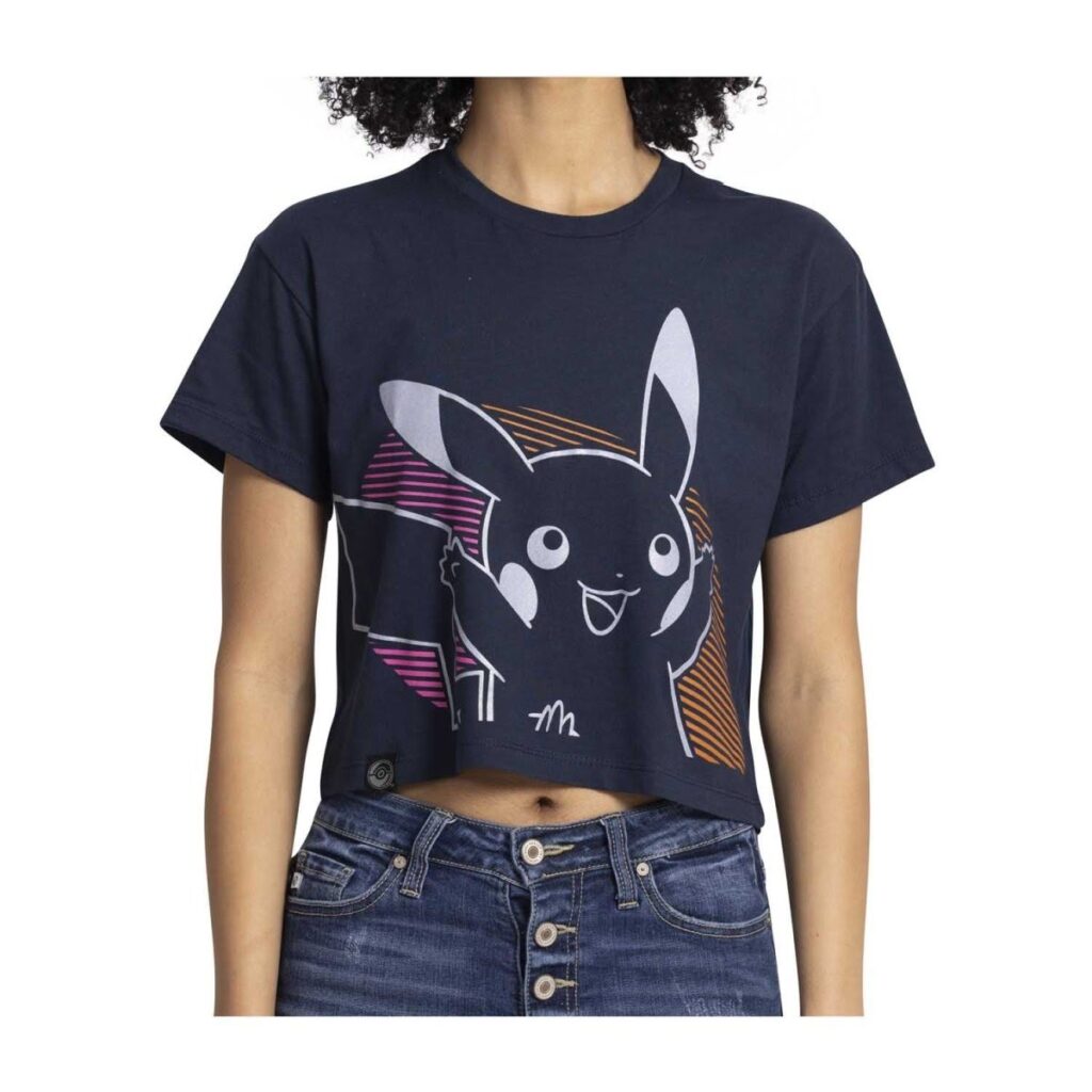 0a20134e-693a-5f1c-bfc7-39dfce36f8da-1024x1024-1.jpg Pikachu Neon Pokémon Active Navy, Pink & Orange Oversize Crew Neck Crop Top – Women - Image 1