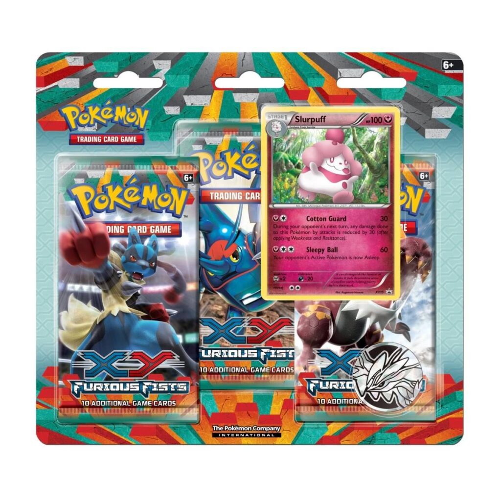 118dad61-1203-56b5-9488-39c764f0bb24-1024x1024-1.jpg Pokémon TCG: XY-Furious Fists 3 Booster Packs, Coin & Slurpuff Promo Card - Image 1