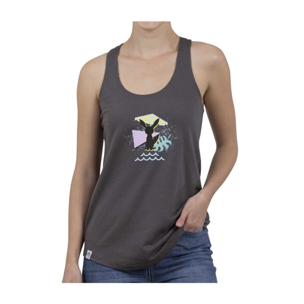 14aff3db-c7c0-50cc-b299-efa3b81ab541-1024x1024-1.jpg Espeon & Umbreon Summer Fun Dark Gray Fitted Racerback Tank Top – Women - Image 1