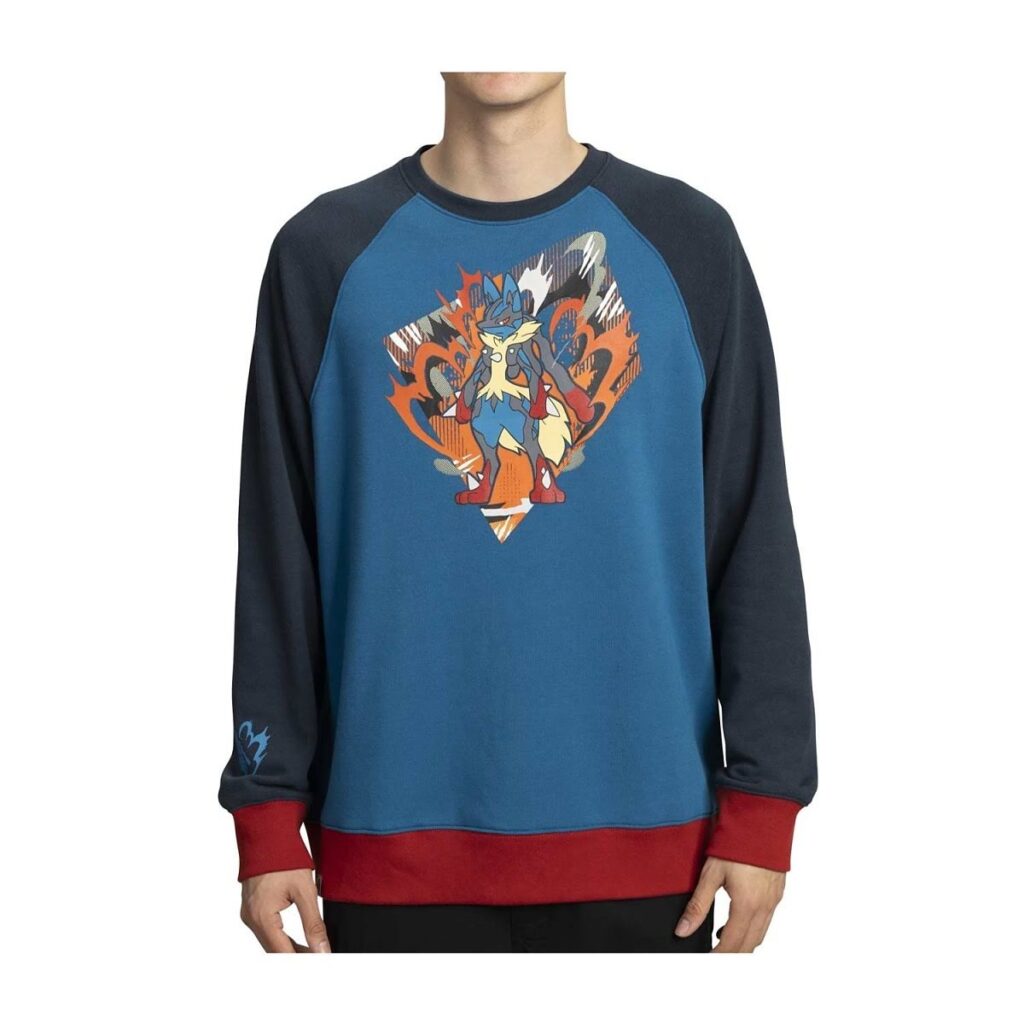 3b45c686-a8fd-5125-9514-65d17aa01e99-1024x1024-1.jpg Mega Lucario Blue Crew Neck Sweatshirt – Adult - Image 1