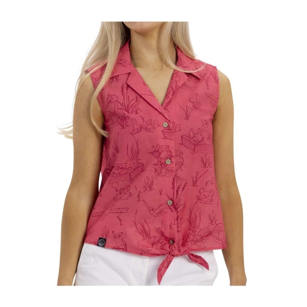 42b64577-5d56-55a3-b270-8c6b8702d10a-1024x1024-1.jpg Pokémon Tropical Pikachu & Friends Boat Day Sleeveless Tropical Shirt – Women - Image 1