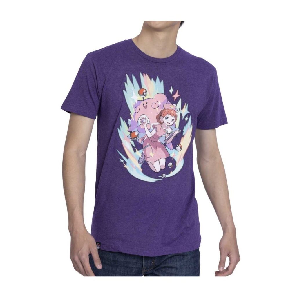 45c0a308-f2ba-5bfc-9b52-3f5d747e512e-1024x1024-1.jpg Pokémon Center Lady Pokémon Trainers Purple Relaxed Fit Crew Neck T-Shirt – Adult - Image 1