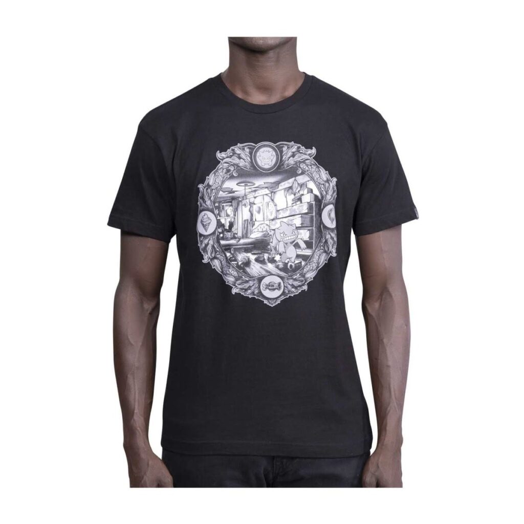 47f822a8-f6ef-53a1-8b92-3d3daa82ceed-1024x1024-1.jpg Banette Pokémon Center × Vic Lee: Pokémon Scary Stories Black Relaxed Fit Crew Neck T-Shirt – Adult - Image 1