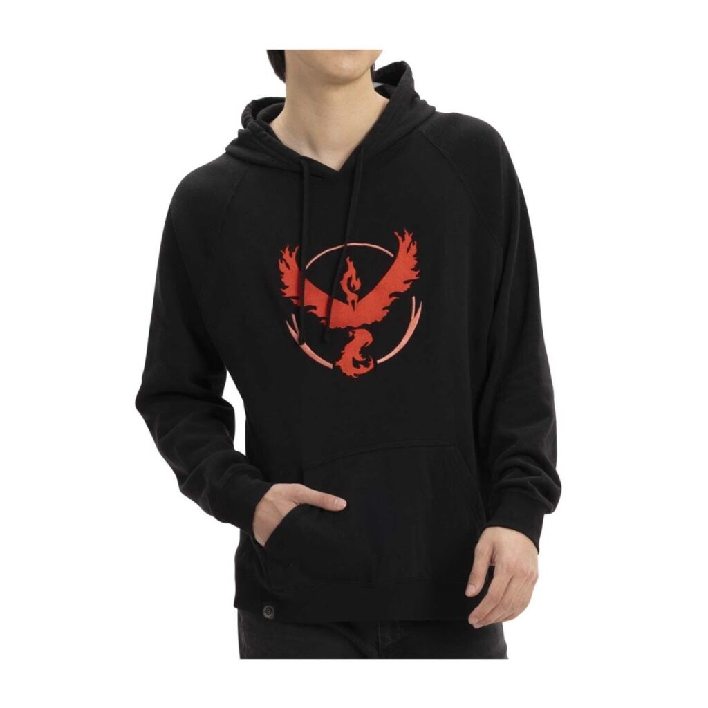 5fc29321-d01a-5f13-9327-018746668ff1-1024x1024-1.jpg Pokémon GO Teams: Team Valor Embroidered Black Fitted Pullover Hoodie – Adult - Image 1