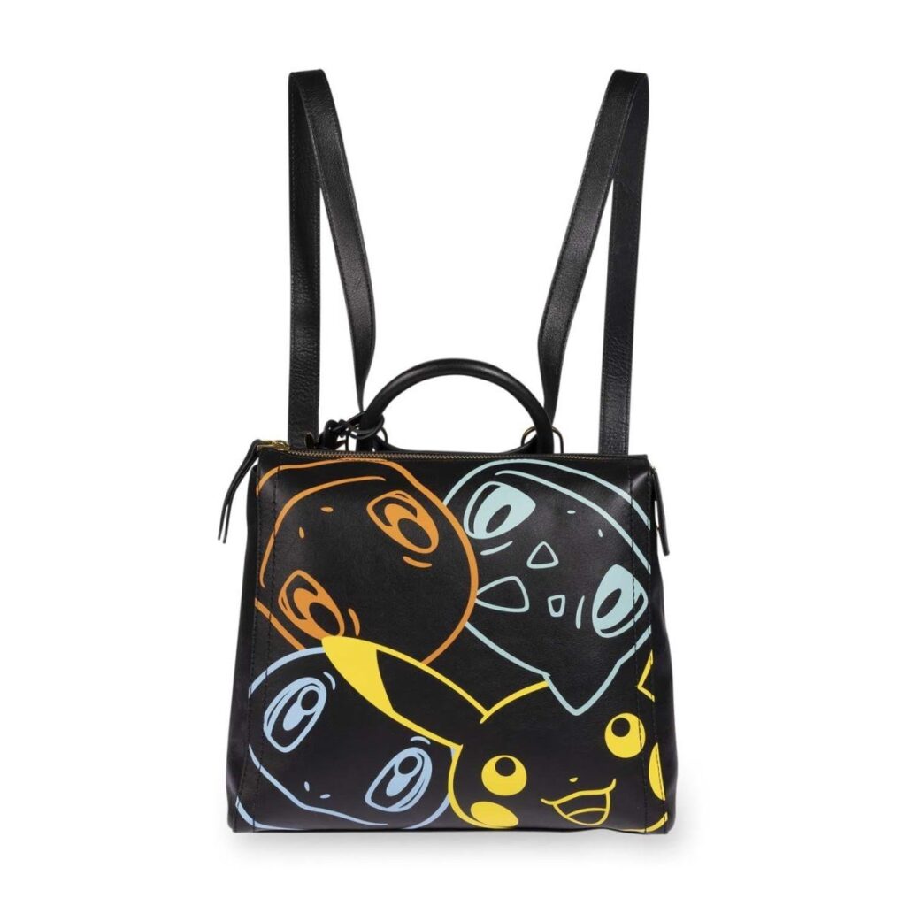 600e1f50-a0cb-5f62-961d-bbcdcad7921a-1024x1024-1.jpg Pokémon Center × Fossil: Kanto First Partners Black Leather Parker Convertible Small Backpack - Image 1