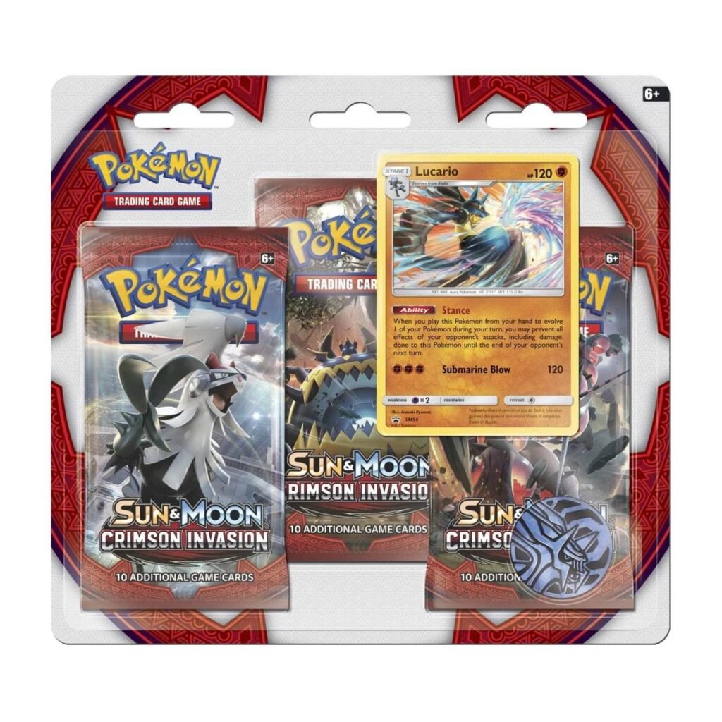 68478b28-818c-529b-b47d-dba5fce9f3b1-1024x1024-1.jpg Pokémon TCG: Sun & Moon-Crimson Invasion 3 Booster Packs, Coin & Lucario Promo Card - Image 1