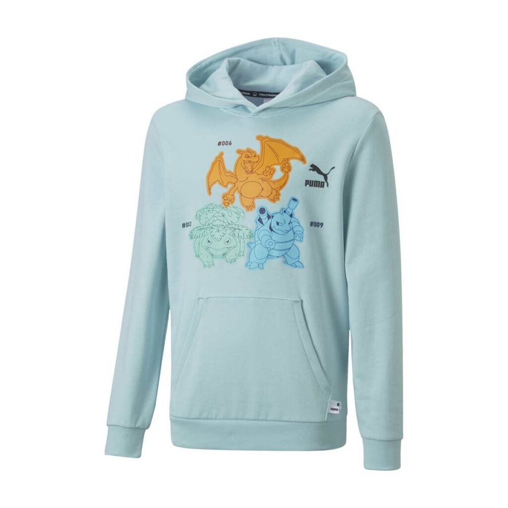 8c5530f1-029e-5aa7-bb01-fdc05d186bf3-1024x1024-1.jpg PUMA × Pokémon: Venusaur, Charizard & Blastoise Light Aqua French Terry Pullover Hoodie – Youth - Image 1