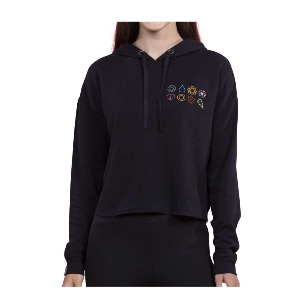 9344e082-86d0-5b56-af8d-2d8fa2502c8b-1024x1024-1.jpg Kanto Gym Badge Black Crop Hoodie – Women - Image 1