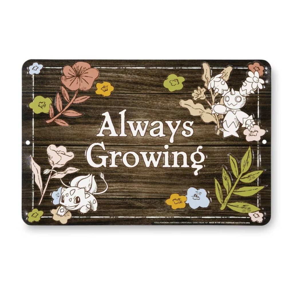 9ae4d46d-ad63-56a3-9477-9525615b455d-1024x1024-1.jpg Always Growing Pokémon Gardening Tin Sign - Image 1
