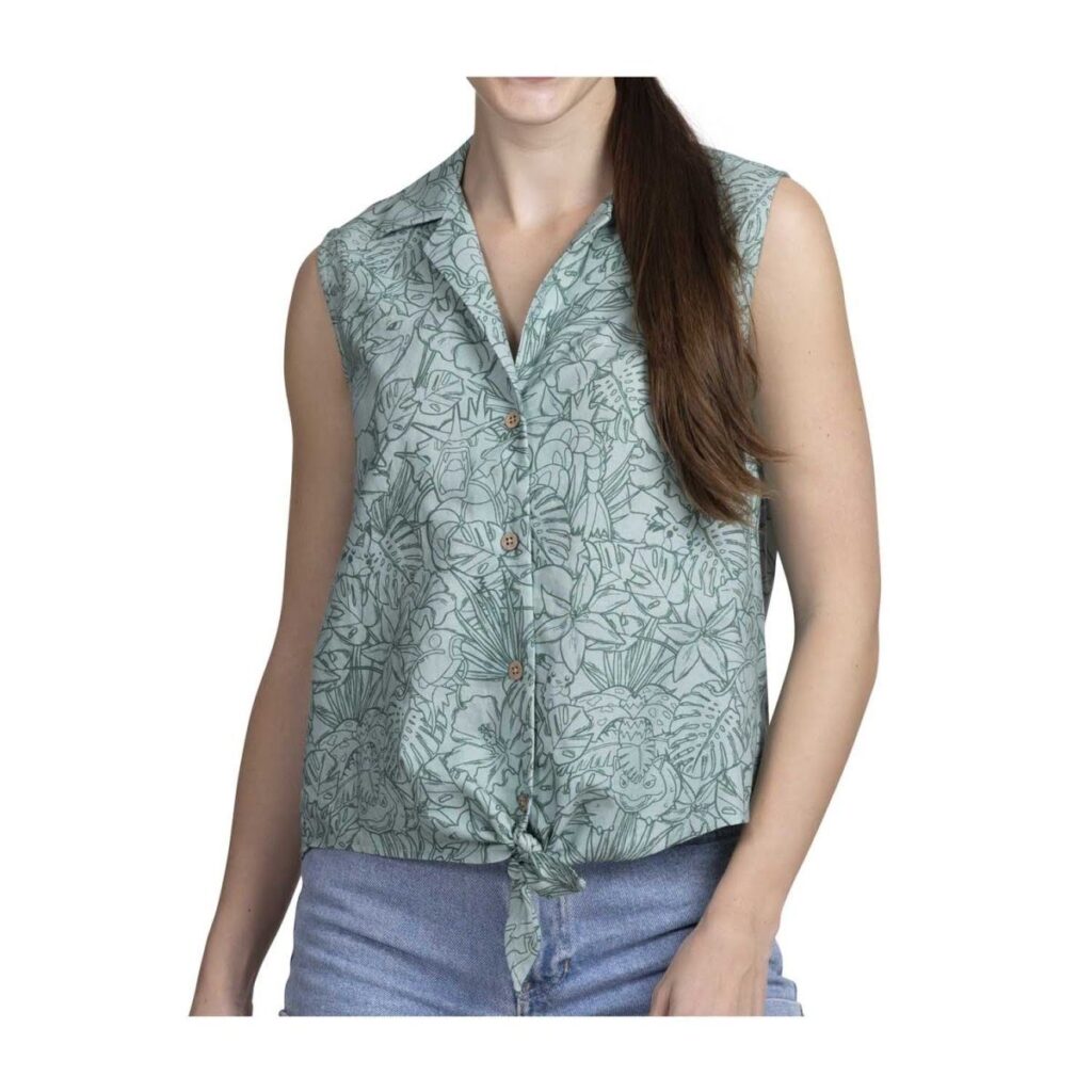 b356694d-b2a6-51c2-b9d1-4f43a378f4bd-1024x1024-1.jpg Pokémon Tropical Jungle Green Sleeveless Tropical Shirt – Women - Image 1