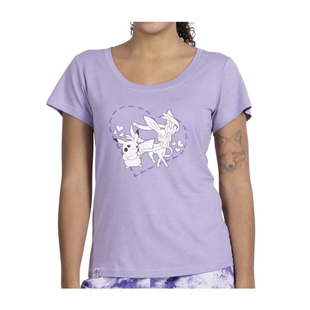 c16a39d5-2362-5ebf-82c6-d38f5bf8cab6-1024x1024-1.jpg Pikachu & Sylveon Lavender Crew Neck T-Shirt – Women - Image 1