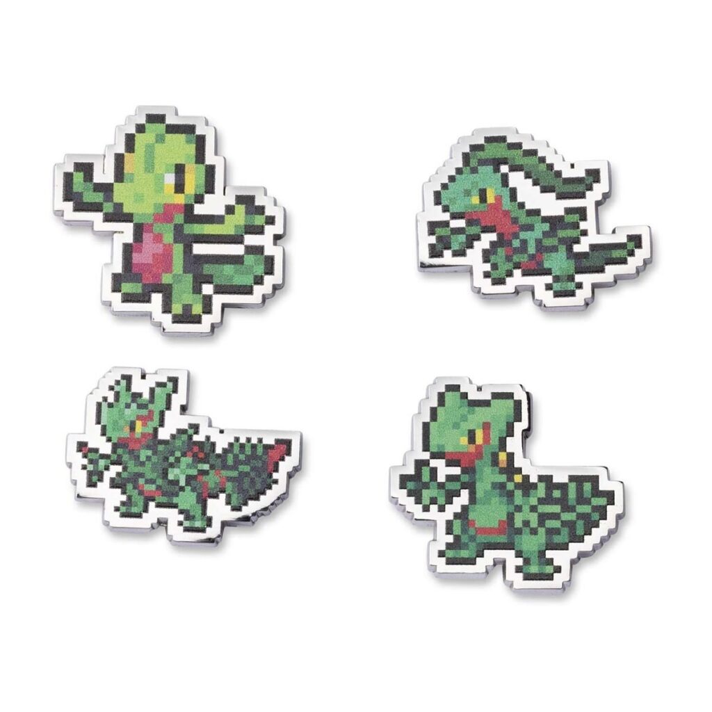 d8385fce-7b0d-53d9-a690-40fb276d0d09-1024x1024-1.jpg Treecko, Grovyle, Sceptile & Mega Sceptile Pokémon Pixel Pins (4-Pack) - Image 1