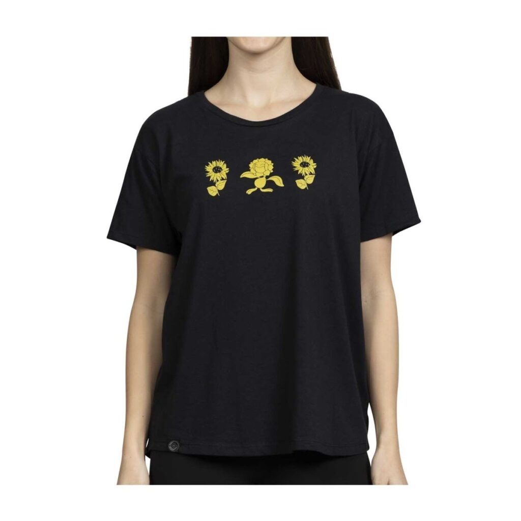 e3a1b019-2cd3-5cbc-b615-de540ef217fc-1024x1024-1.jpg Pikachu & Sunflora Pokémon Nature: Spring Black Crew Neck T-Shirt – Women - Image 1