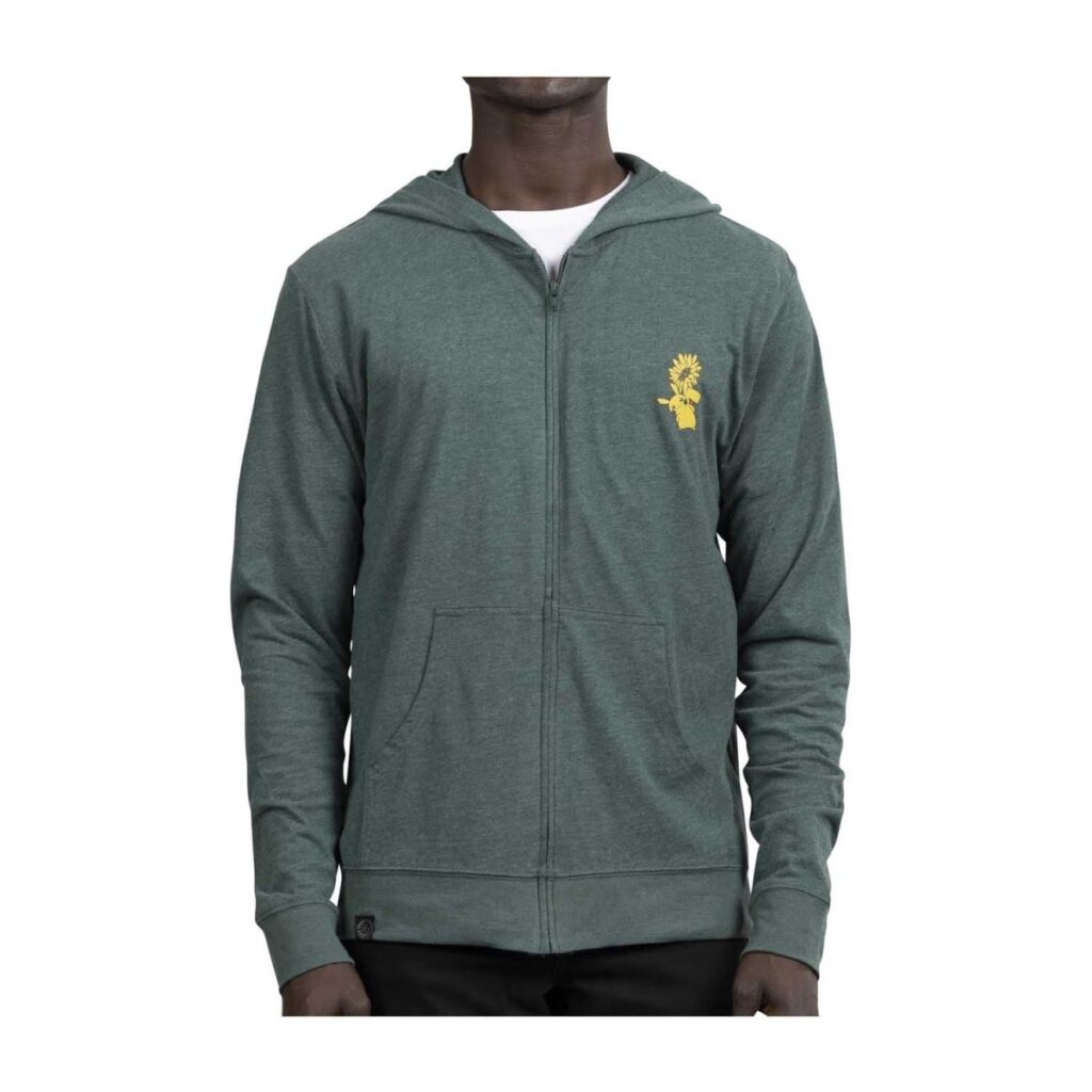 ee64762e-826a-5f00-95e3-38bffec1ef58-1024x1024-1.jpg Pikachu & Sunflora Pokémon Nature: Spring Green Sueded Lightweight Zip-Up Hoodie – Adult - Image 1