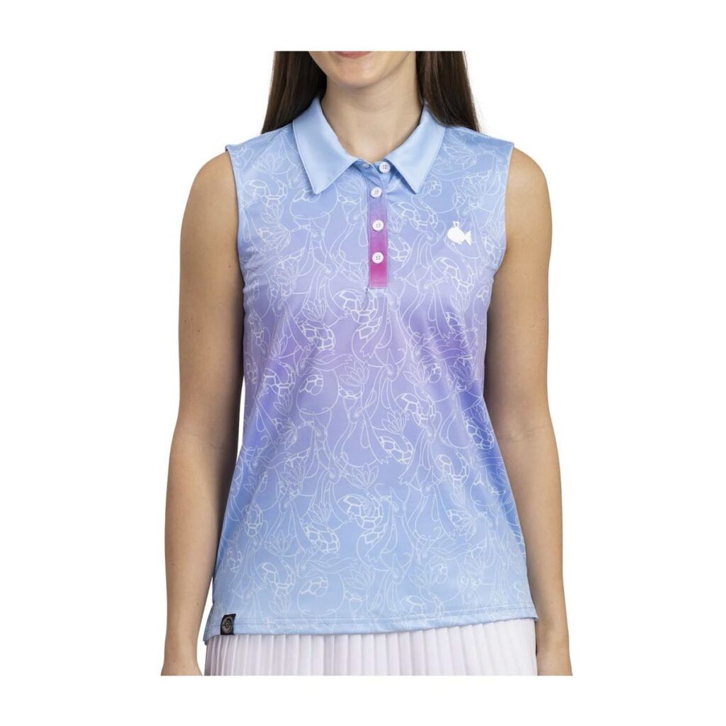 ee6d8eef-2183-5105-8db7-7e4f5b110228-1024x1024-1.jpg Feebas & Milotic Pokémon Clubhouse Sleeveless Polo Shirt – Women - Image 1