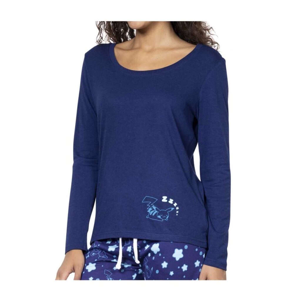 ef410e68-a058-51dd-bf38-bcf644ddfc51-1024x1024-1.jpg Pikachu Blue Relaxed Fit Scoop Neck Long-Sleeve T-Shirt – Women - Image 1