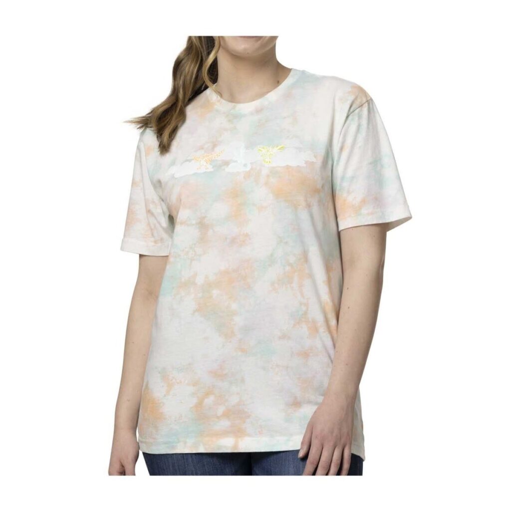 faaa0f48-e801-50c3-877f-f79351a7cc4d-1024x1024-1.jpg Articuno, Zapdos & Moltres Pokémon Take Flight Pink, Yellow & Blue Tie-Dye Relaxed Fit Crew Neck T-Shirt – Adult - Image 1